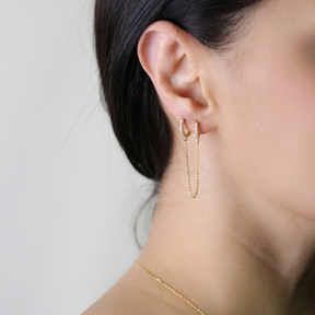 CZ Stone Chain Single Hoop Earring