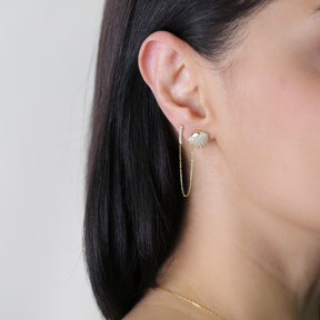CZ Seashell Single Stud Earring Silver Jewelry