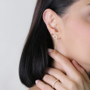 Hollow Shape CZ Chain Stud Earring