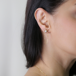 Flower Pearl Chain Stud Earring