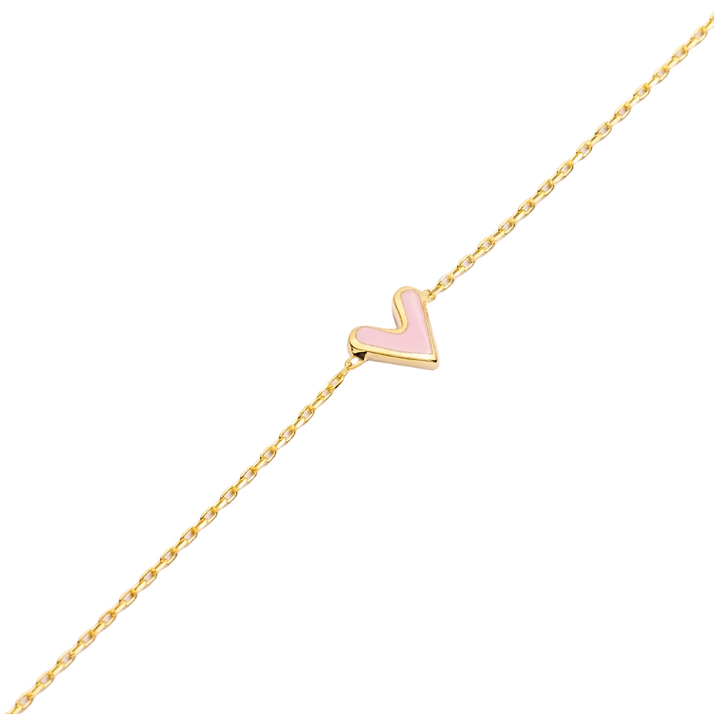 Double Sided Pink Enamel CZ Heart Bracelet