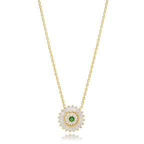 Round Emerald CZ Handmade Silver Necklace