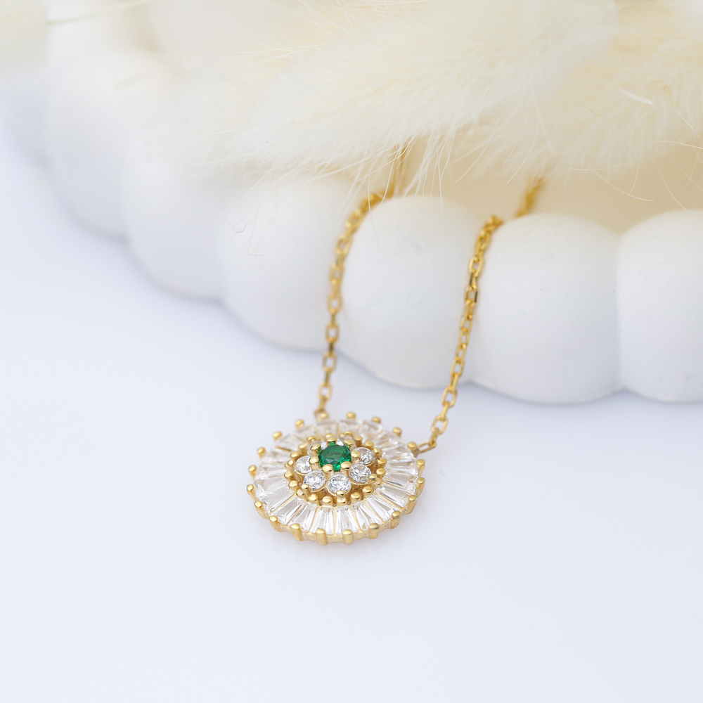 Round Emerald CZ Handmade Silver Necklace