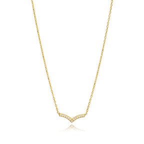 Minimalist Style CZ Silver Charm Necklace