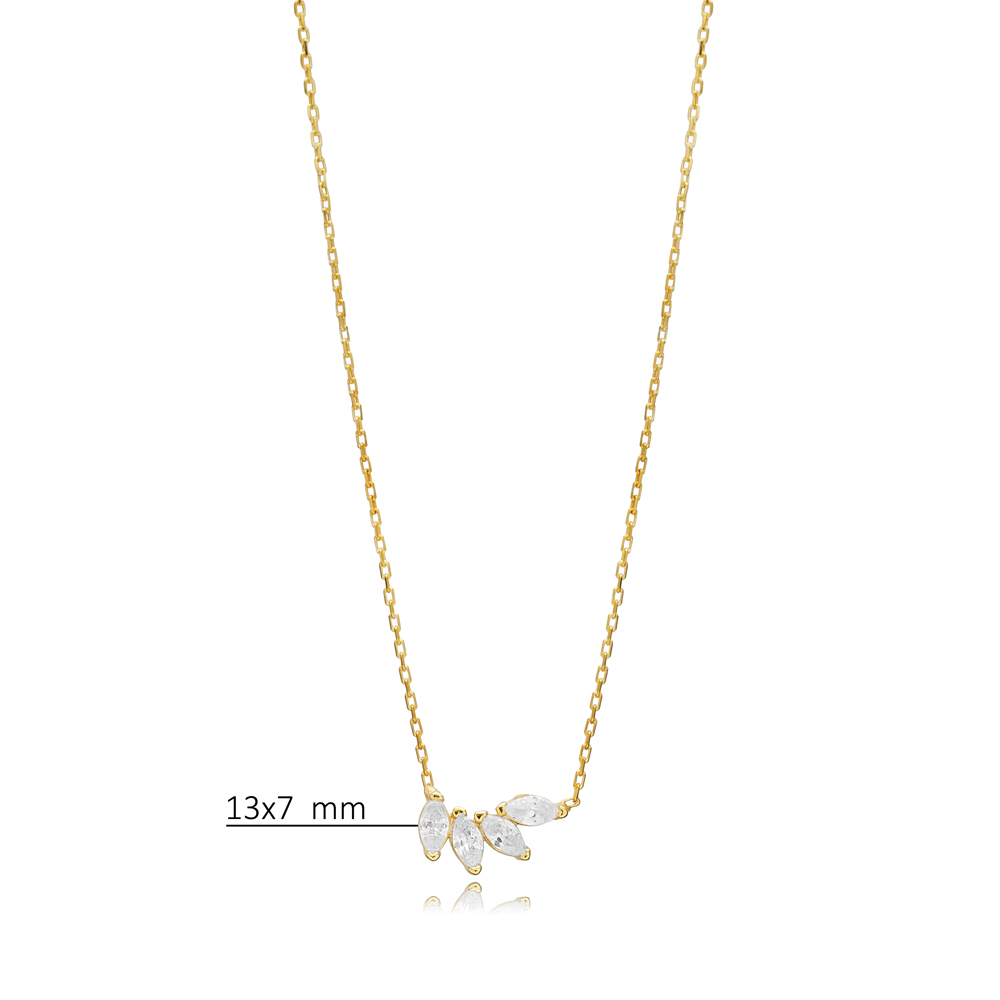 Marquise Style CZ Silver Charm Necklace