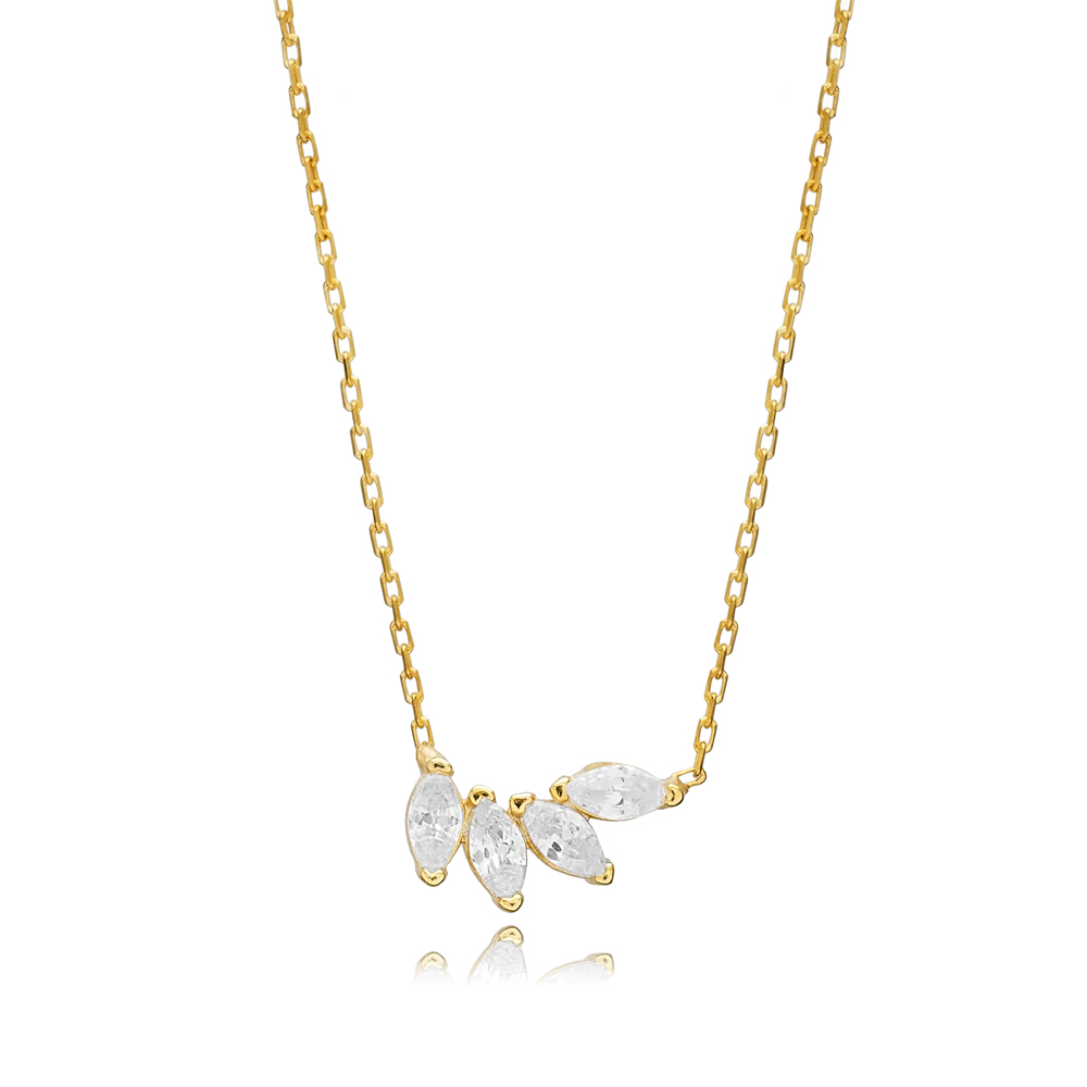 Marquise Style CZ Silver Charm Necklace