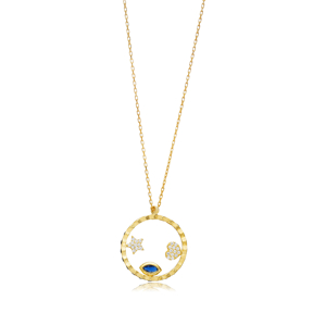 Round Hollow Ring Charm Silver Necklace