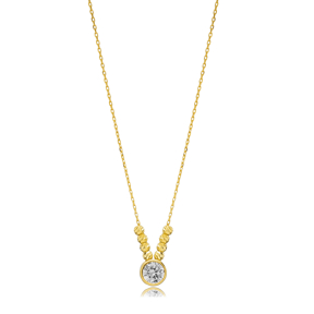 Round Charm CZ Stone Silver Necklace