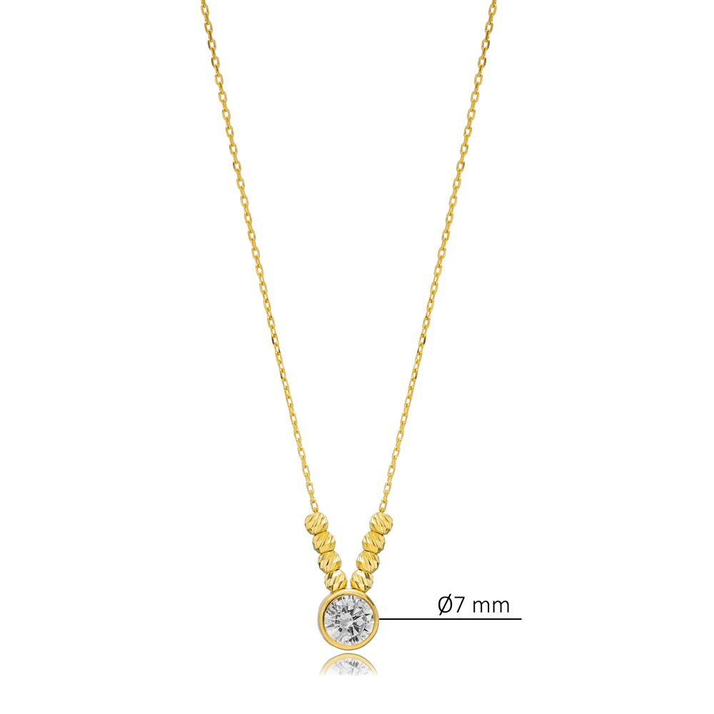 Round Charm CZ Stone Silver Necklace