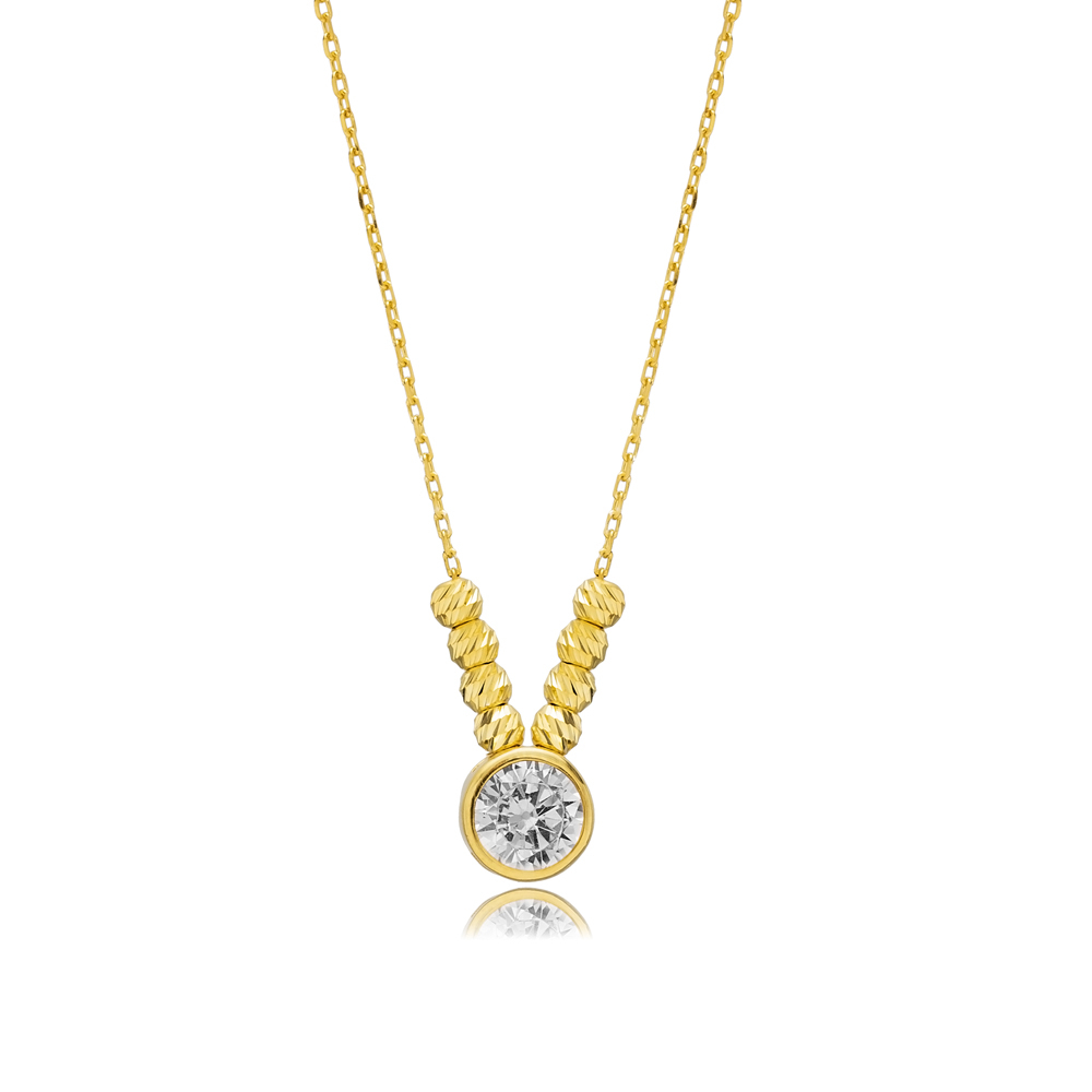 Round Charm CZ Stone Silver Necklace