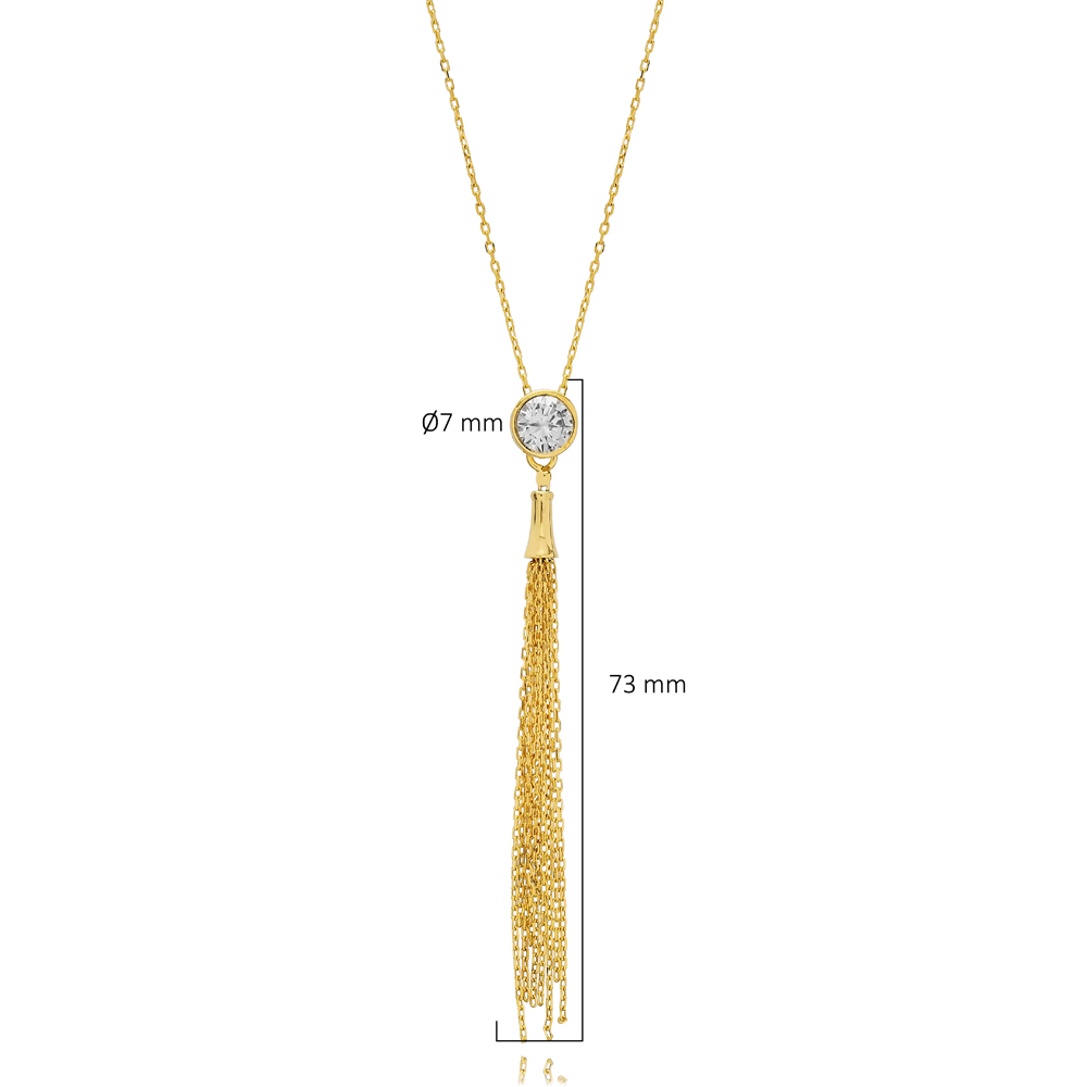 Round Design CZ Silver Tassel Necklace