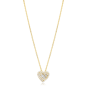 Heart Moving Rectangle Round CZ Necklace