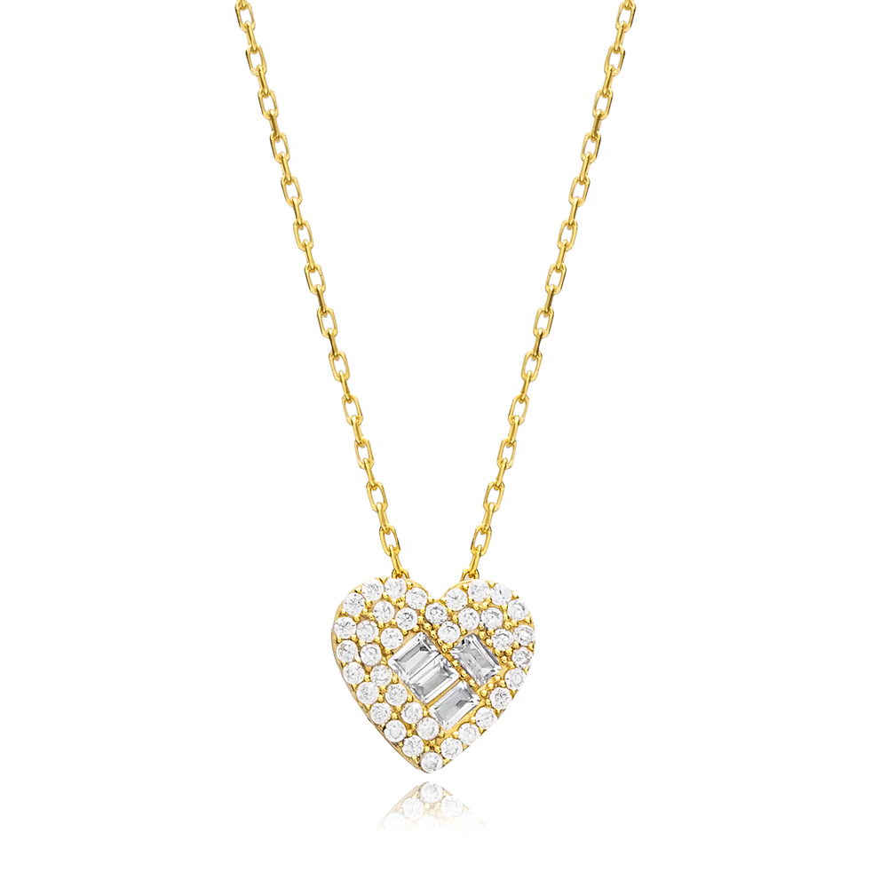 Heart Moving Rectangle Round CZ Necklace