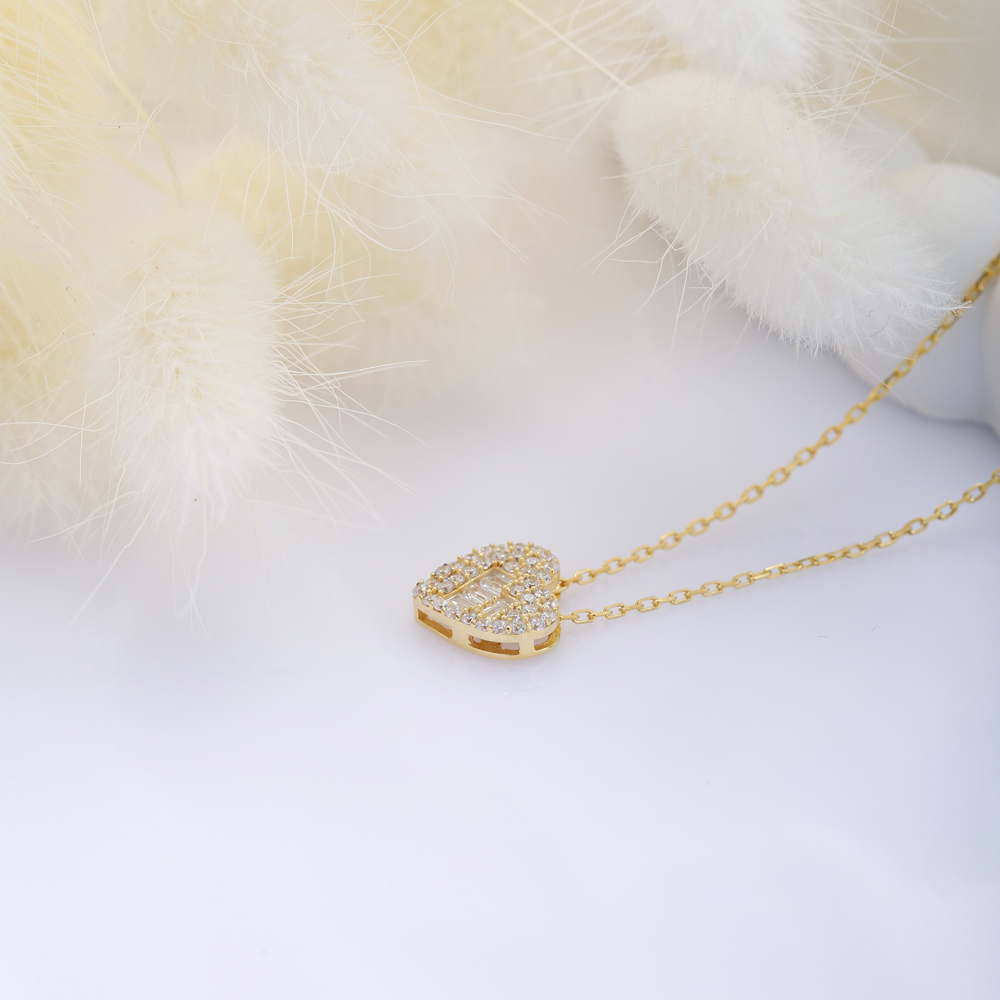 Heart Moving Rectangle Round CZ Necklace