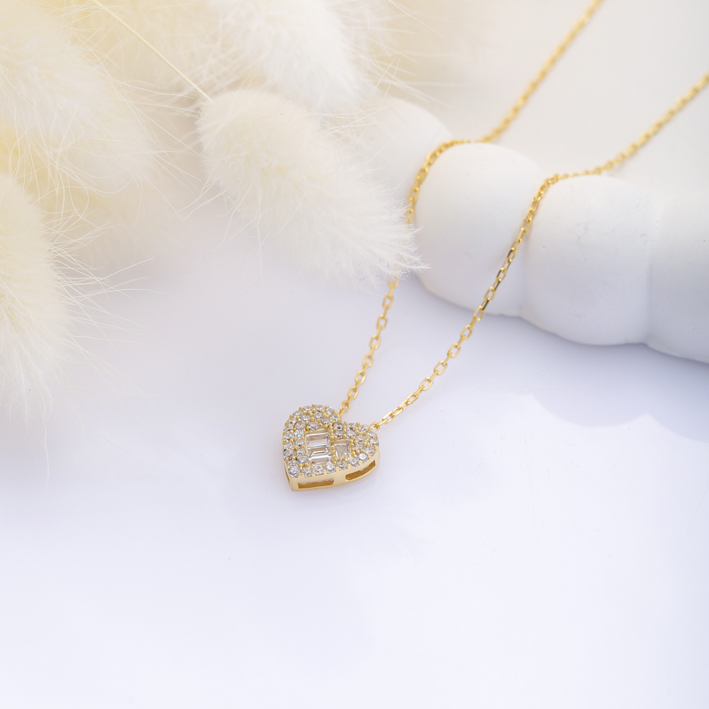 Heart Moving Rectangle Round CZ Necklace