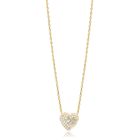 Heart Welded Rectangle Round CZ Necklace