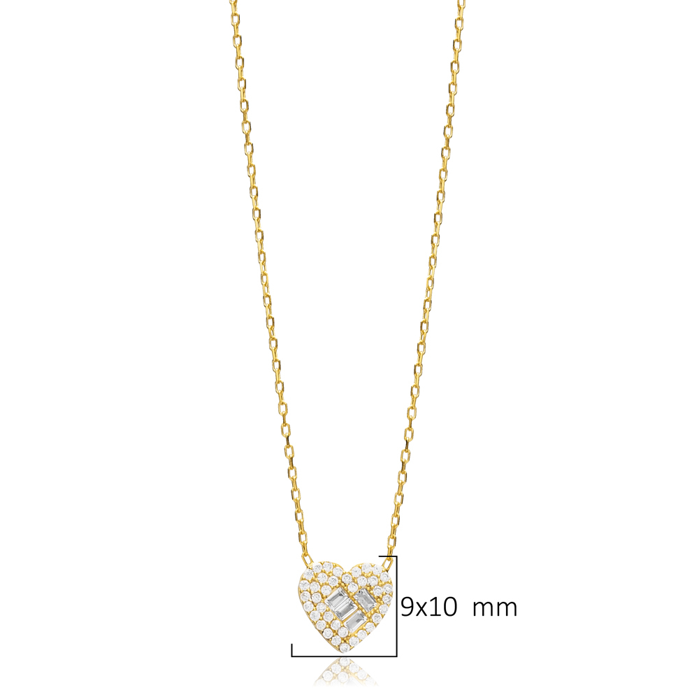 Heart Welded Rectangle Round CZ Necklace