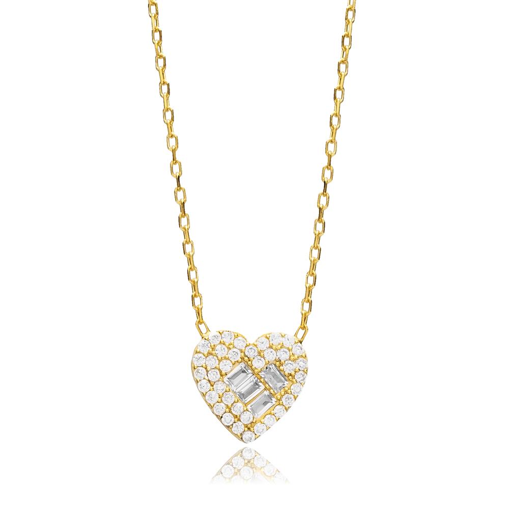 Heart Welded Rectangle Round CZ Necklace