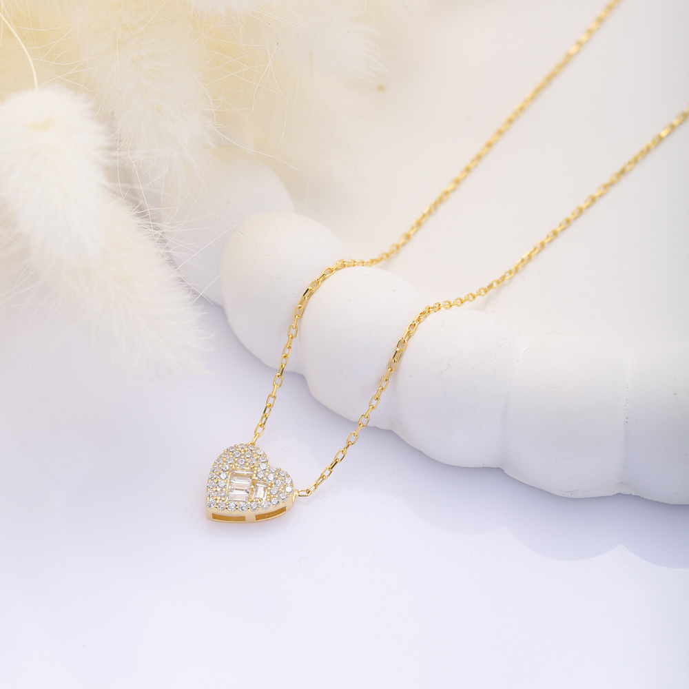 Heart Welded Rectangle Round CZ Necklace