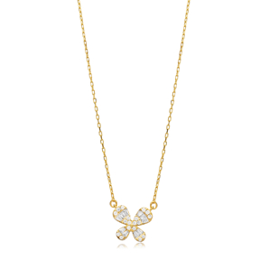 Butterfly Design CZ Stone Silver Necklace