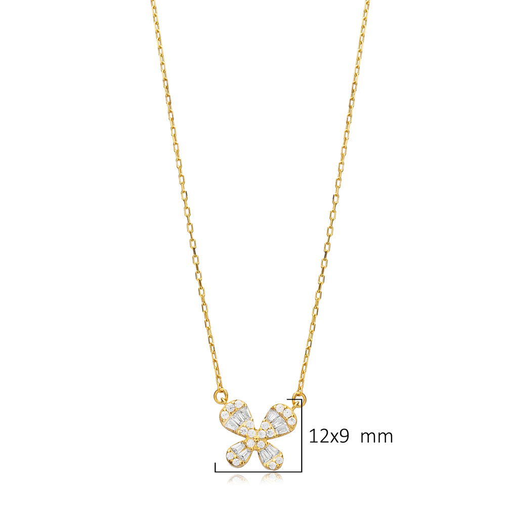 Butterfly Design CZ Stone Silver Necklace