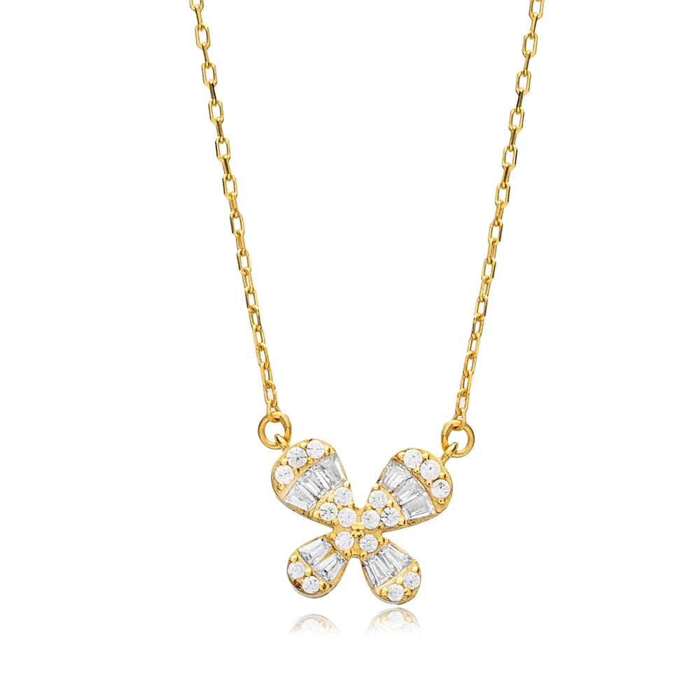 Butterfly Design CZ Stone Silver Necklace