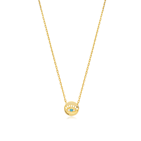 Round Evil Eye Turquoise Silver Necklace