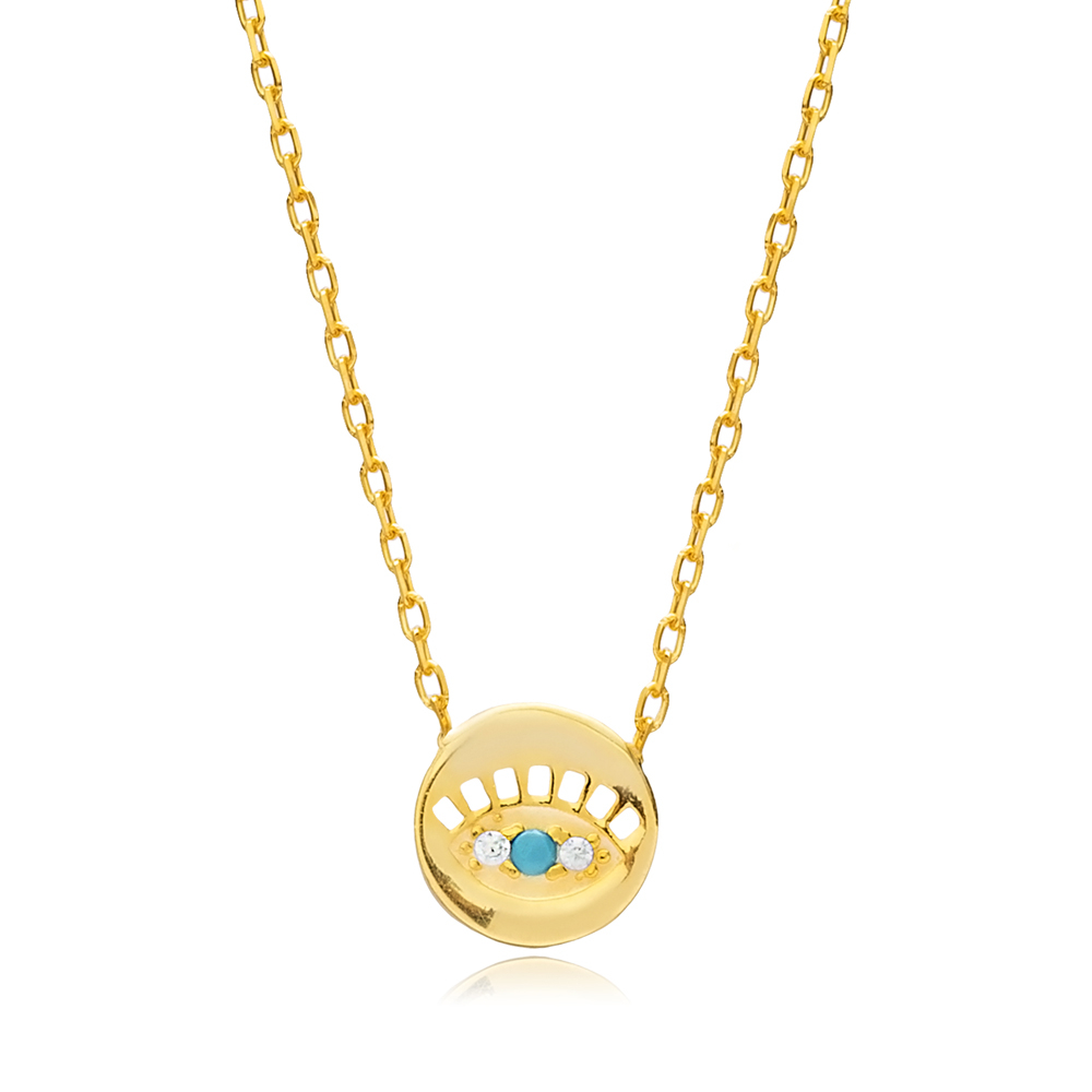 Round Evil Eye Turquoise Silver Necklace