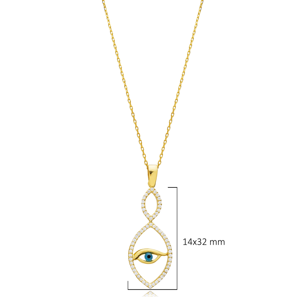 Unique Evil Eye CZ Silver Charm Necklace