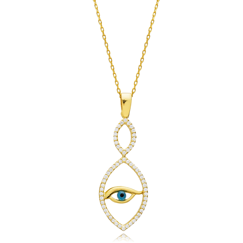 Unique Evil Eye CZ Silver Charm Necklace