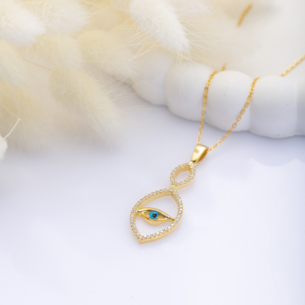 Unique Evil Eye CZ Silver Charm Necklace