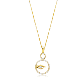 Round Evil Eye CZ Silver Charm Necklace