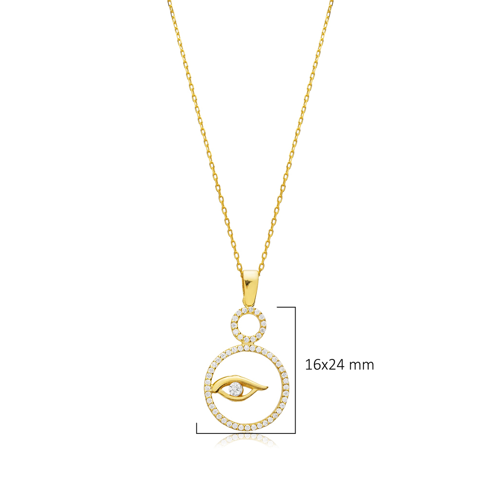 Round Evil Eye CZ Silver Charm Necklace