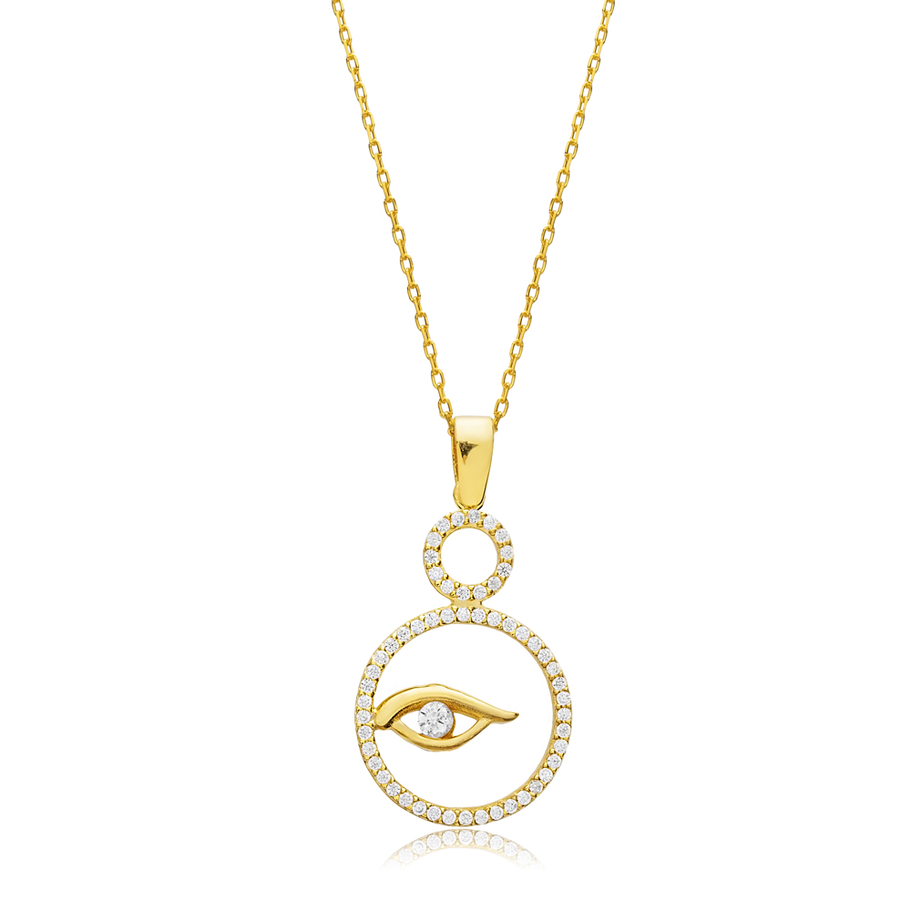 Round Evil Eye CZ Silver Charm Necklace