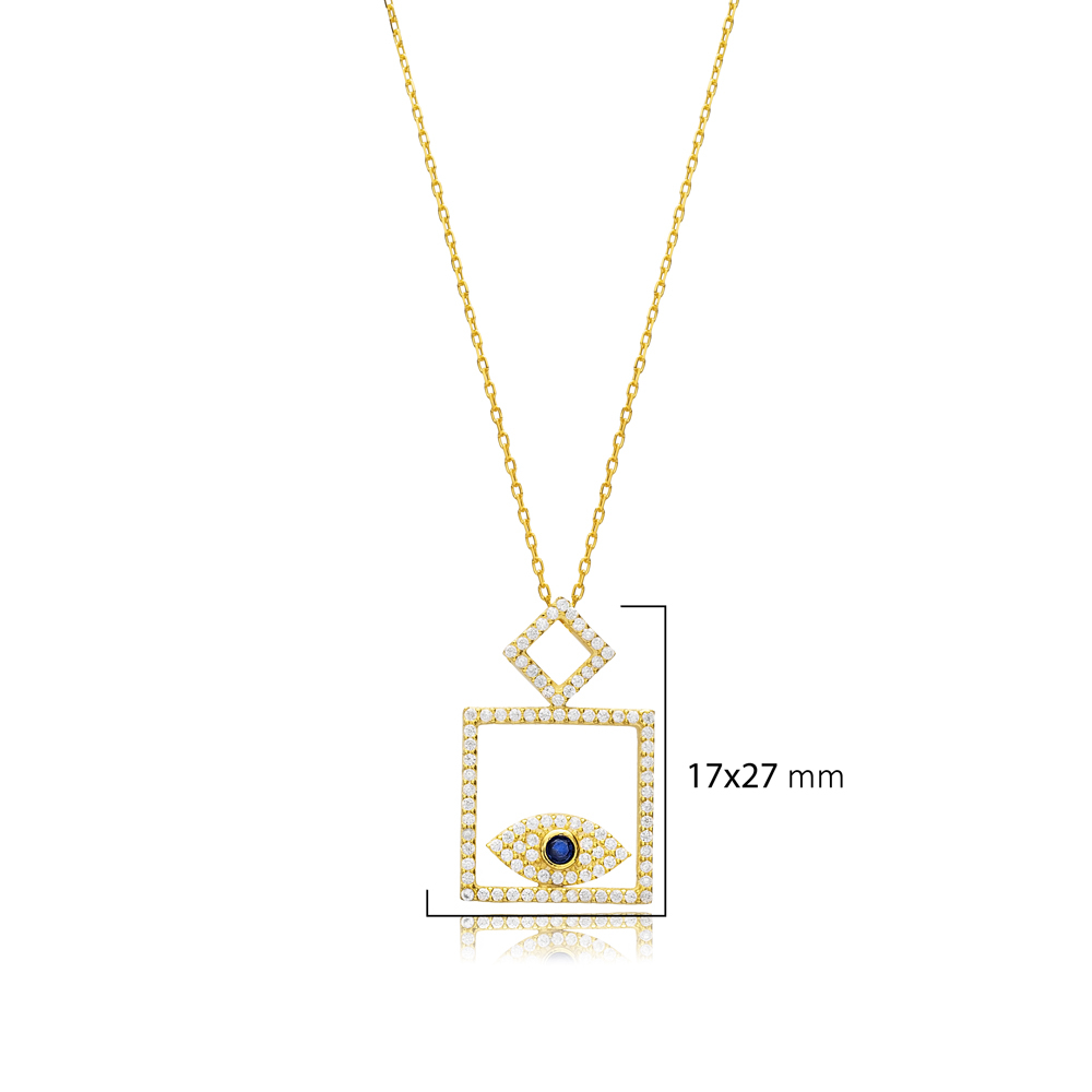 Square Evil Eye Sapphire CZ Silver Necklace