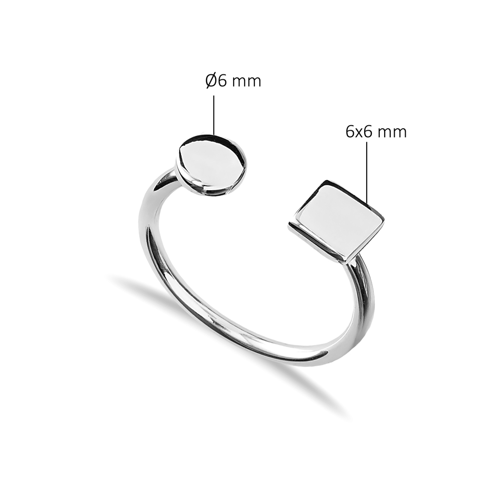 Round and Square Shape Silver Adjustable Ring