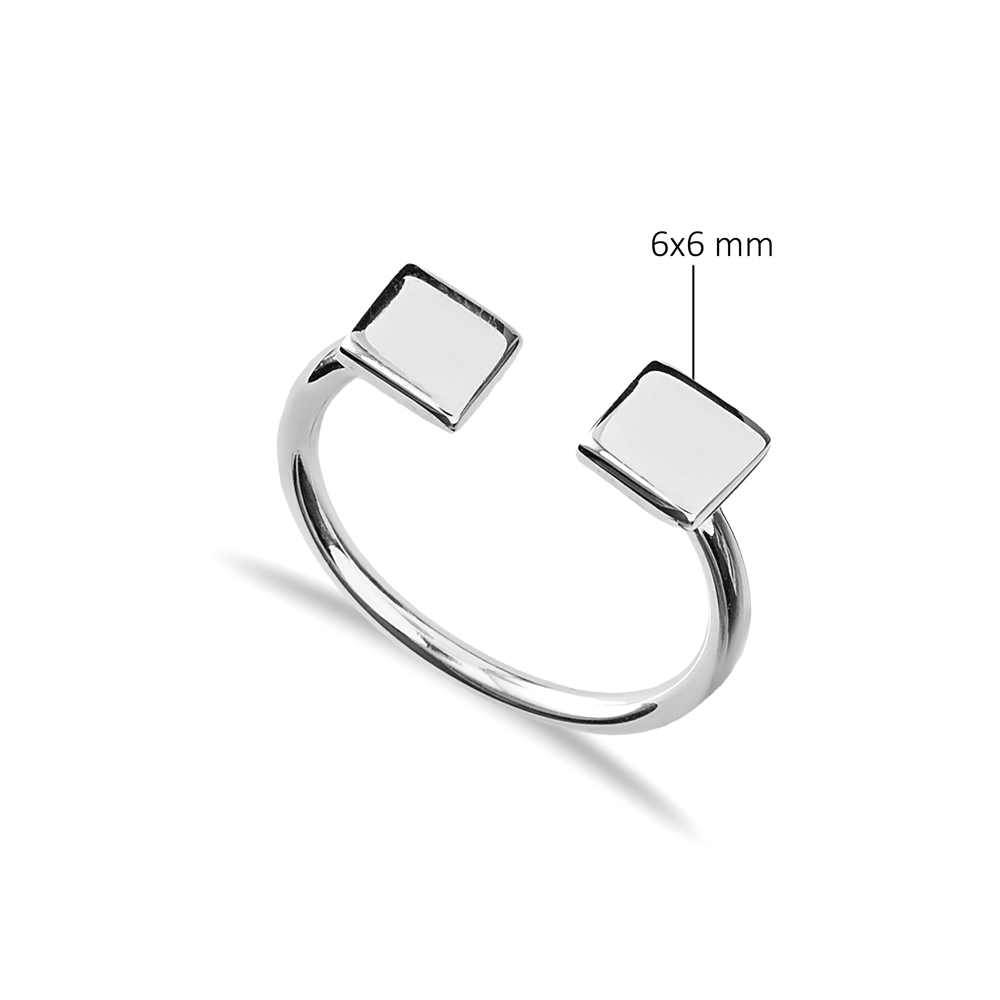 Square Design Plain Silver Adjustable Ring