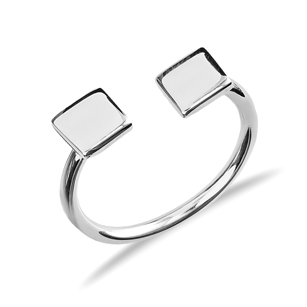 Square Design Plain Silver Adjustable Ring