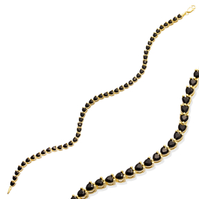 Pear Design Black CZ Stone Tennis Bracelet