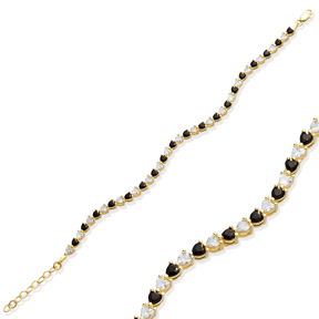Heart Black and White CZ Tennis Bracelet