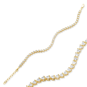 White CZ Heart Silver Tennis Bracelet