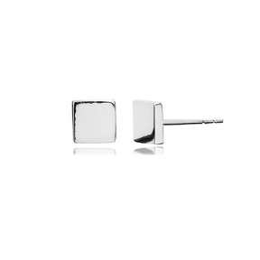 Plain Square Design Silver Stud Earrings