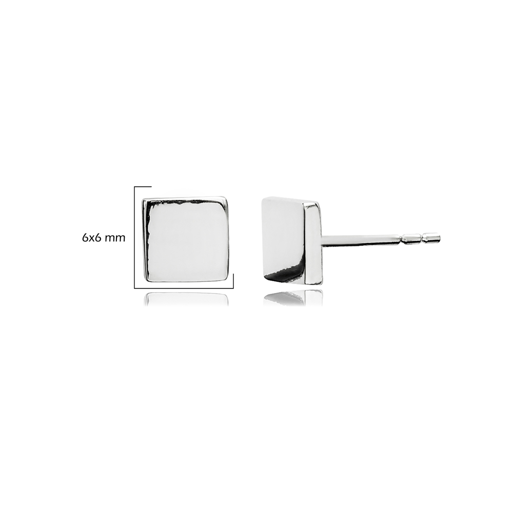 Plain Square Design Silver Stud Earrings