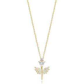 CZ Angel Wing Design Silver Necklace