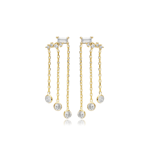 Tiny Stud Earrings Chain Silver Jewelry
