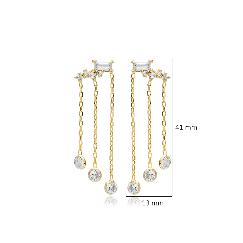 Tiny Stud Earrings Chain Silver Jewelry