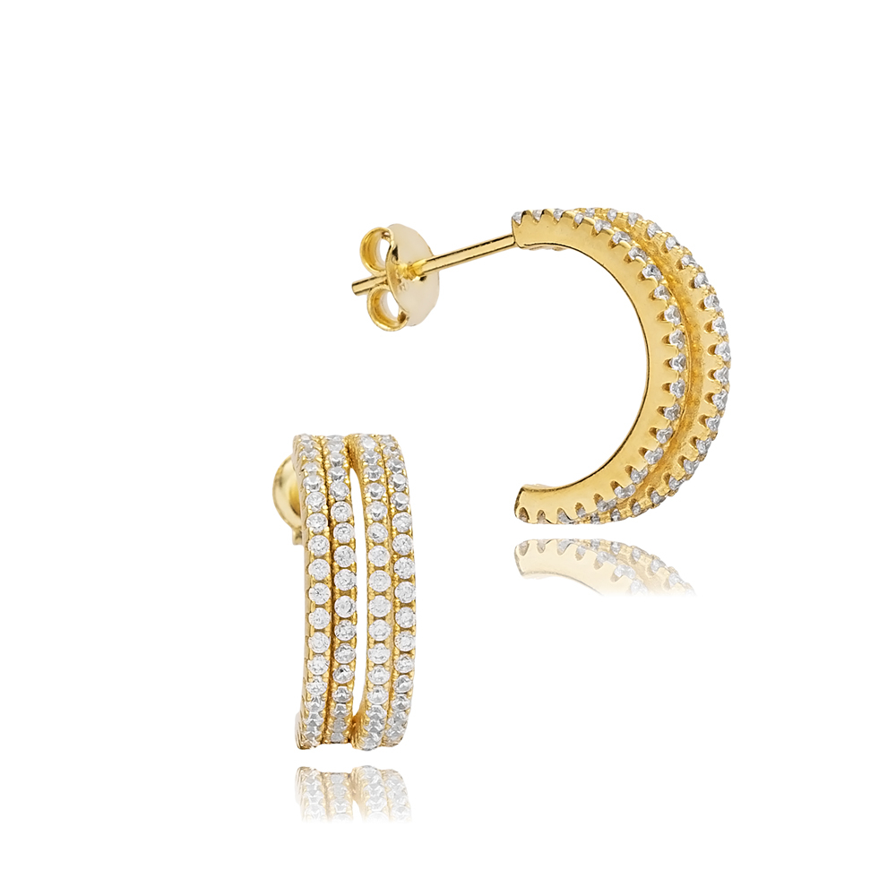 Eleagant Design CZ Stone Hoop Earrings