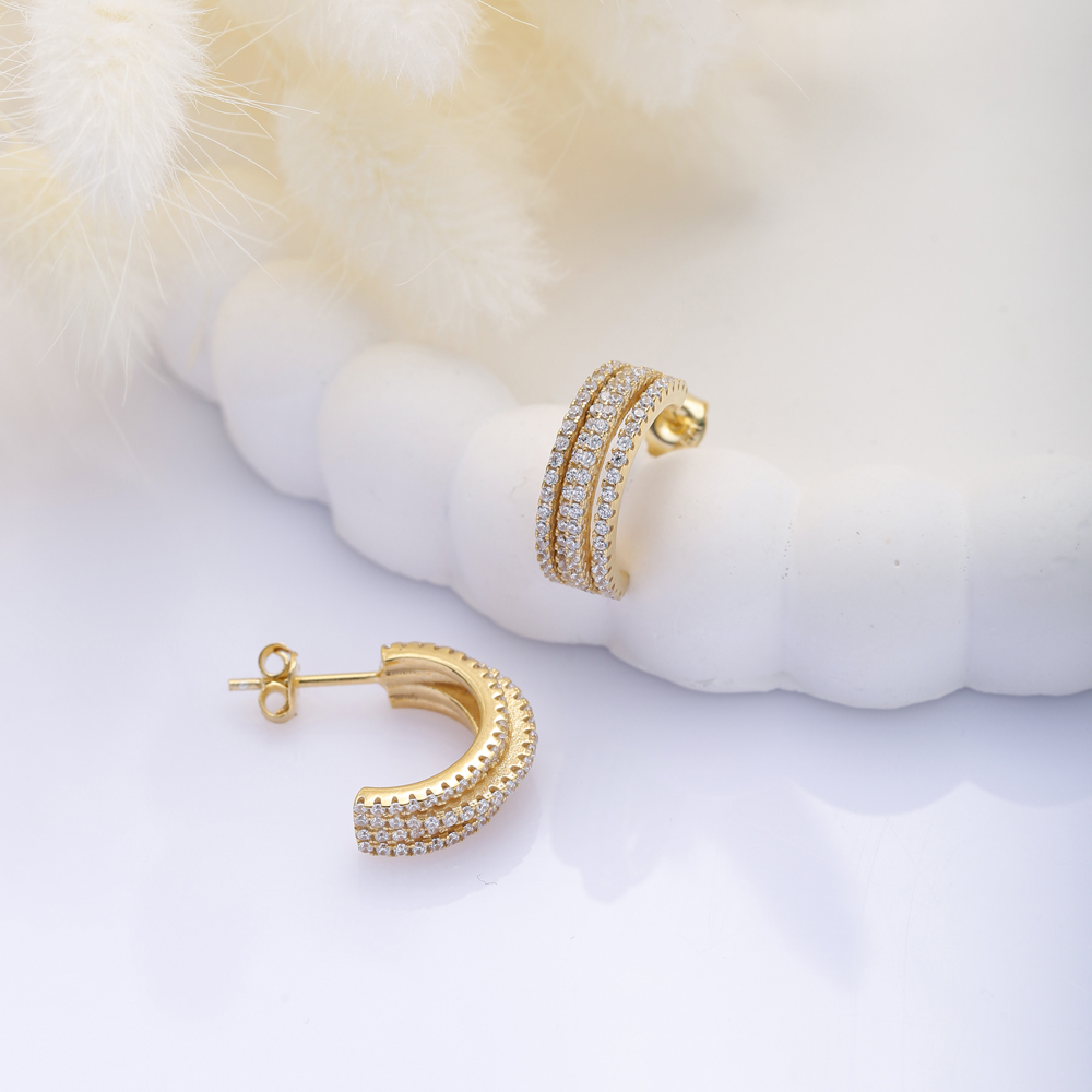 Elegant Design CZ Stone Hoop Earrings