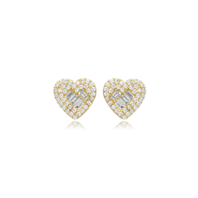 CZ Stone Heart Shape Silver Stud Earrings