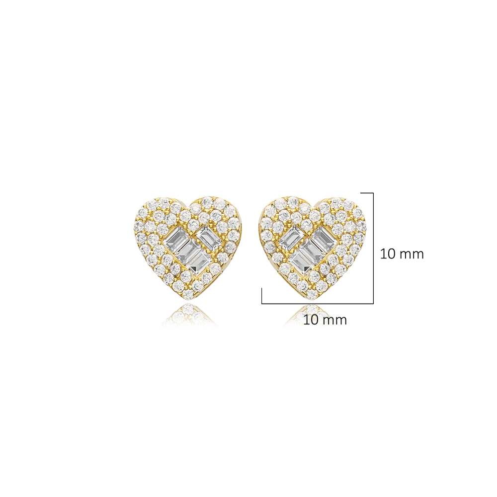 CZ Stone Heart Shape Silver Stud Earrings